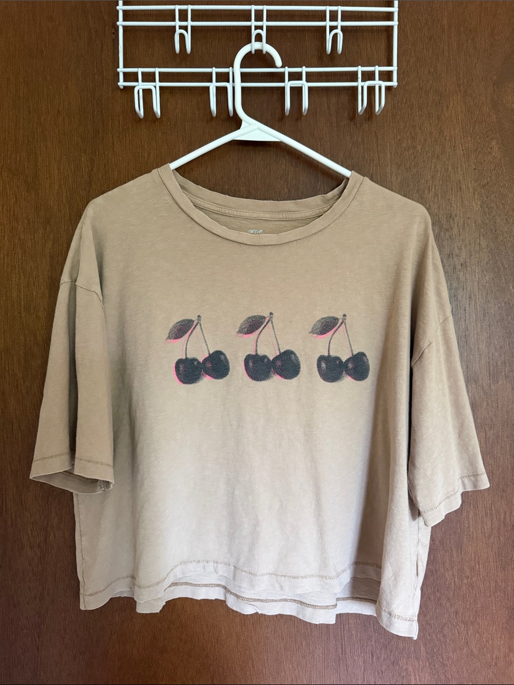 Aerie Beige Graphic Cherry Short Sleeve Tee